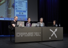 Picture of Mark Butler, Jennifer Whitson, Paolo Ruffino and Daphne Dragona (left to right) at "All Play and No Work: The Quantified Us"