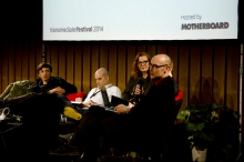 Picture of Paolo Ciria, Mark Coré, Kate Crawford and Jussi Parikka (left to right) at "Uses and Abuses of Big Data"