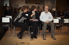 Picture of Kristoffer Gansing (center) and Douglas Coupland (left) at the 2014 Marshall McLuhan Lecture "Space Junk"