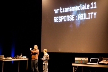 Picture of Sandra Naumann and Remco Schuurbies at transmediale 2011 RESPONSE:ABILITY
