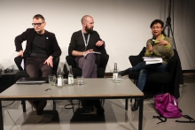 Florian Cramer, Finn Brunton and Wendy Hui Kyong Chun at "Middle Session: The Middle to Come", transmediale 2017
