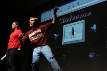 Olia Lialina and Kevin Bewersdorf performing "Bear with Me. A Play for Two Webmasters Starring Kevin Bewersdorf", transmediale 2017