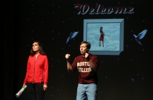 Olia Lialina and Kevin Bewersdorf performing "Bear with Me. A Play for Two Webmasters Starring Kevin Bewersdorf", transmediale 2017