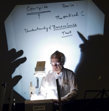 Otto E. Rössler at the panel "The Paradox of the Big Bang: Reducing Fear by Accelerating Danger", transmediale 2008.