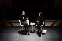 Elvia Wilk (left) in conversation with Joanna Zylinska (right) at the talk "Nonhuman Photography: Dispatches from the End of the World", transmediale 2017.