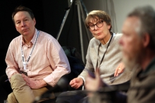 Ryan Bishop (left) and Marie-Luise Angerer (right) at "Material Flows: Rafts and Bodies at Sea"