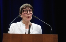 Marie-Luise Angerer at the opening ralley of transmediale 2018 face value