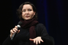 Katerina Krtilova during the panel "Confronting Social Cybernetics" at transmediale 2018 face value.