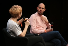 Erica Scourti and Shaka McGlotten (left to right) during the keynote Knitting and Knotting Love