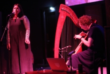 Robyn Haddon and Rory Pilgrim (left to right) during the performance Software Garden at transmediale 2019