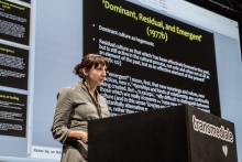 Rebecca Coleman during the keynote conversation Collective Moods in Precarious Times at transmediale 2019