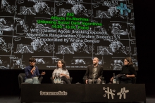 Nayantara Ranganathan, Caroline Sinders, Claudio Agosti, and Ariana Dongus during the panel Affects Ex-Machina: Unboxing Social Data Algorithms at transmediale 2019