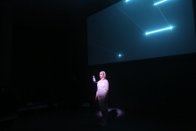 Marija Bozinovska Jones during her performance Fascia 18100619013 at transmediale 2019