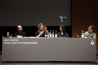 Krystian Woznicki, Jutta Weber, Natalie Fenton and Robert Latham at "Friendly Fire: What Is It to Re-think Radical Politics, Today?"