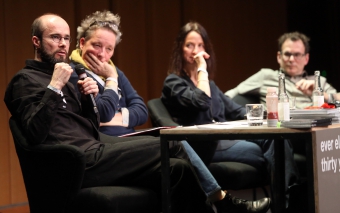 Krystian Woznicki, Jutta Weber, Natalie Fenton and Robert Latham at "Friendly Fire: What Is It to Re-think Radical Politics, Today?"