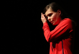 Olia Lialina performing "Bear with Me.", transmediale 2017