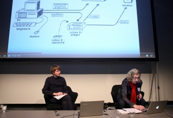 Kristoffer Gansing (left) in conversation with Friederike Anders (right) at "Technology Languages of the Past, Present, and Future", transmediale 2017 ever elusive.