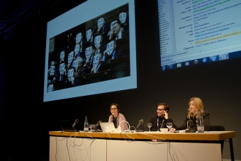 Gabriella Coleman, Jacob Appelbaum and Tatiana Bazzichelli at "Anonymous Codes: Disruption, Virality and the Lulz", transmediale 2012 in/compatible.