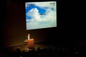 Kristoffer Gansing at the opening ceremony of transmediale 2012 in/compatible.