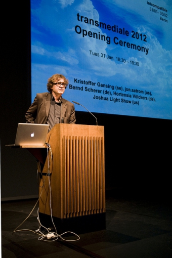 Bernd Scherer at the opening ceremony of transmediale 2012 in/compatible