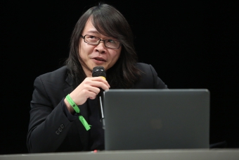 Yuk Hui during the panel "Biased Futures" at transmediale 2018 face value.
