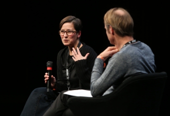 Robin Curtis and Florian Wüst (left to right) during the Q&A of the screening Stand in the Stream