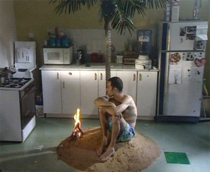 Film still: Guy Ben-Ner – “Berkeleys Island” (1999); single channel video, 15 mi