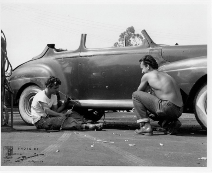 George Barris, the famous “kustom” car builder and designer, hot-rodding a 1946-48 mercury coupe. (Source: Custom Car Chronicle) 