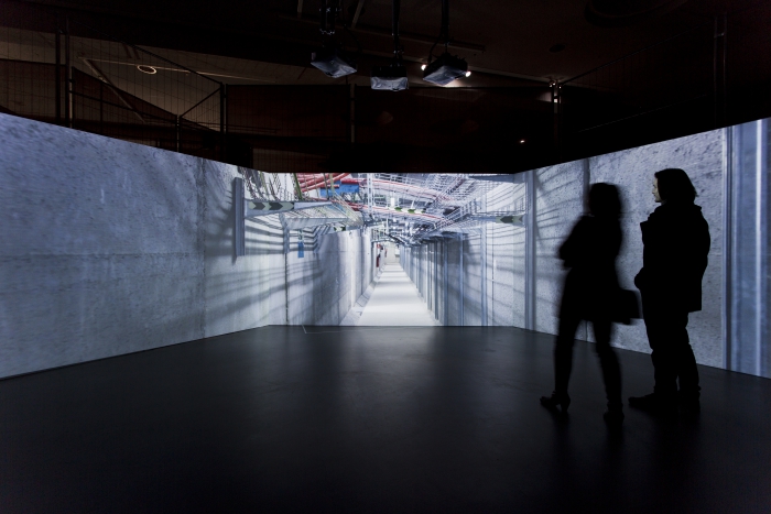 Picture of "Internet Machine", multi-screen film by Timo Arnall