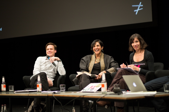 Picture of Clemens Apprich, Heba Y. Amin and Simona Levi at the panel "MediaActs"