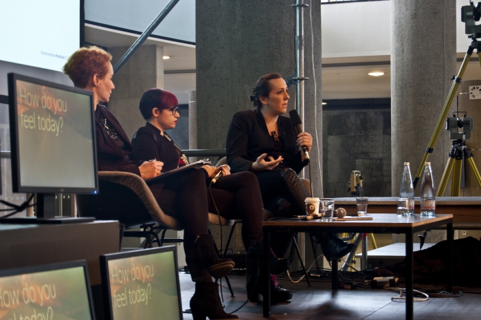 Picture of artist Talk with Diani Barreto, Eleanor Saitta and Penny Red (left to right)