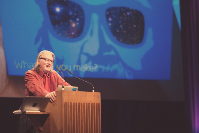 Picture of Bruce Sterling at "afterglow effects: transmediale 2014 opening ceremony"