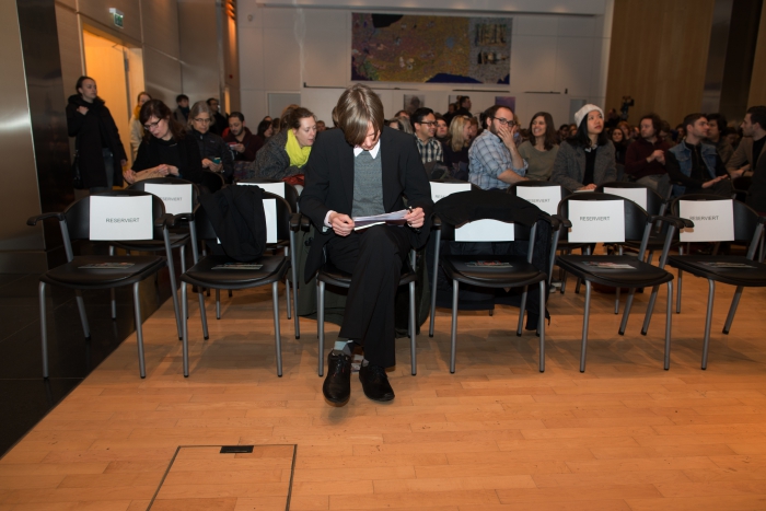 Picture of Kristoffer Gansing before the 2014 Marshall McLuhan Lecture "Space Junk"