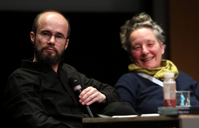 Krystian Woznicki and Jutta Weber at "Friendly Fire: What Is It to Re-think Radical Politics, Today?", transmediale 2017