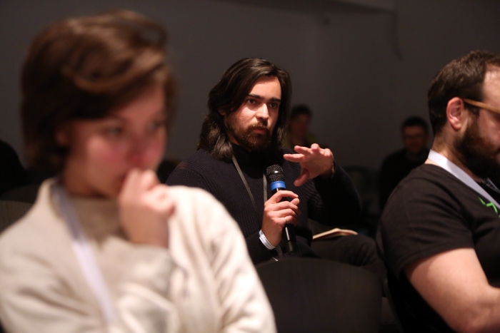 Question from the audience at "Machine Research – Interfaces", transmediale 2017