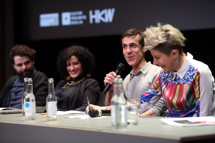 Pedro Oliveira, Luiza Prado, Daniel Rourke and Morehshin Allahyari (left to right) at "Singularities", transmediale 2017