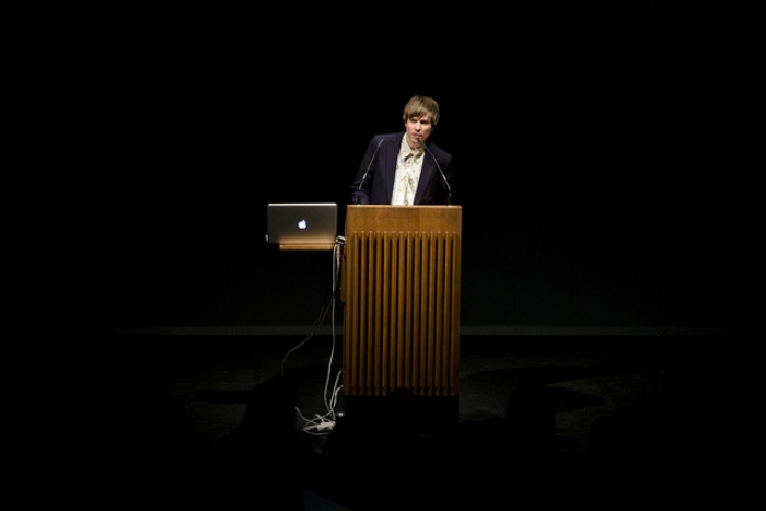 Kristoffer Gansing at the opening ceremony of transmediale 2012 in/compatible