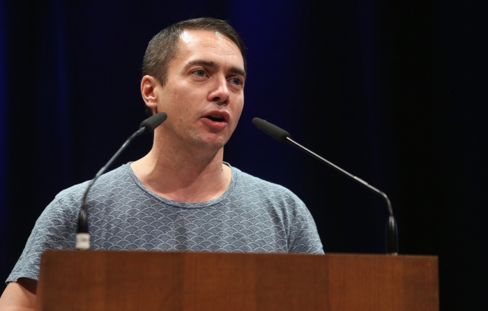 Rasmus Fleischer at the opening ralley of transmediale 2018 face value