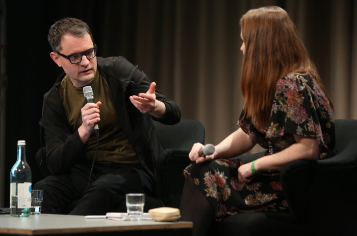 Florian Cramer (left) in discussion with Angela Nagle (right) at "Better Think Twice: Subcultures, Alt-s, and the Politics of Transgression", transmediale 2018 face value