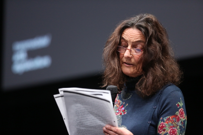 Sybille Krämer at the panel "The Weaponization of Language" at transmediale 2018 face value