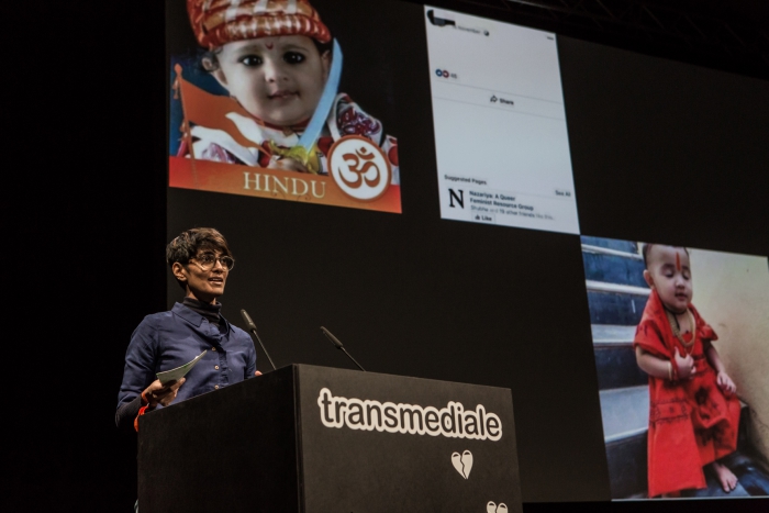 Nayantara Ranganathan during the panel Affects Ex-Machina: Unboxing Social Data Algorithms at transmediale 2019