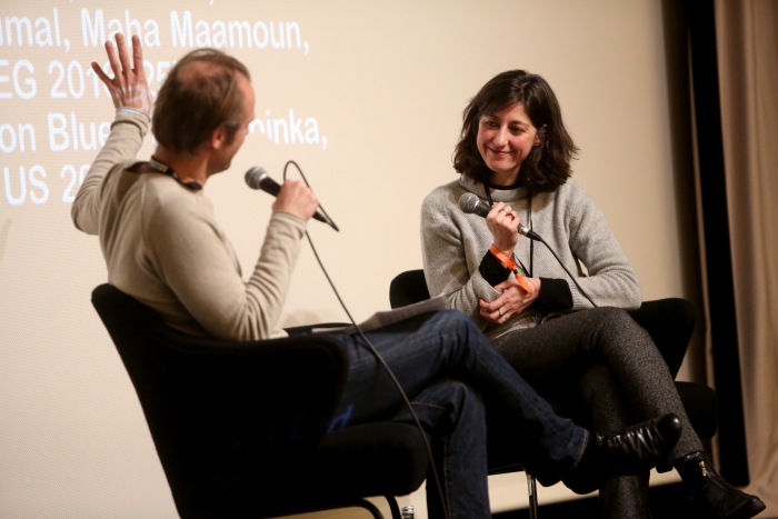 Florian Wüst and Maha Maamoun during the Q&A of Breathing Solidarity