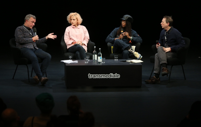 Tony D Sampson, Hyphen-Labs, and Ryan Bishop (left to right) during the panel Reworking the Brain 